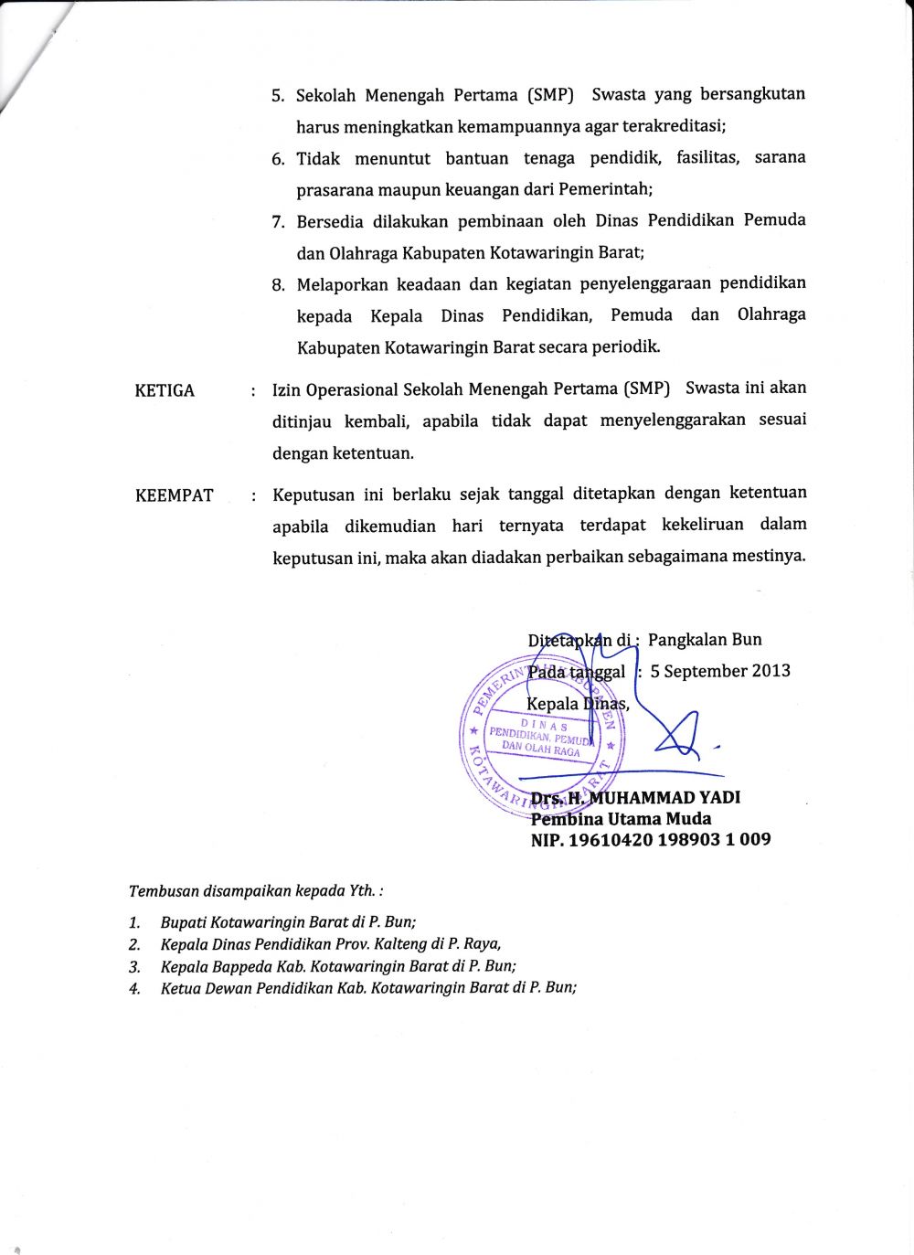 Ijin Operasional Smp Pdm Kabupaten Kotawaringin Barat Muhammadiyah